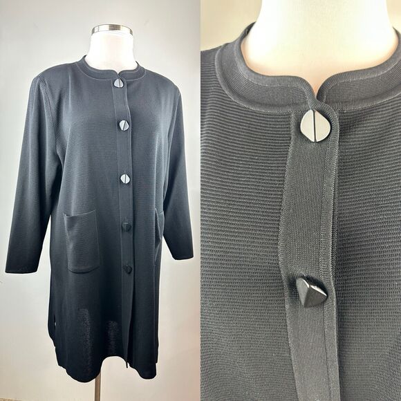 Misook Sweaters - Exclusively Misook Long Ribbed Cardigan Black Duster Pockets Button Plus Size 3X